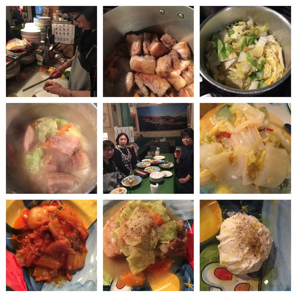 2016-01-23 <メニュー> ■白菜のピリ辛トマト煮 フェレンツの市場風 ■白菜のマリネ ■豚バラとキャベツのアルザス風 ■ナポリ風レアチーズケーキお疲れ様です~ 白菜のピリ辛は、欽ちゃんが美味しいと言ってくれました!!私の代表作です(^^)