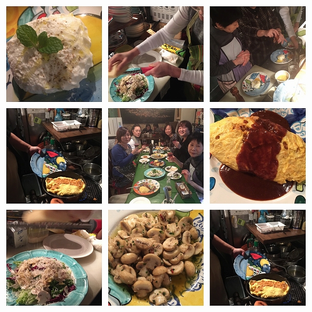 cooking_class_01 <メニュー>■マッシュルームのサラダ■マッシュルームのソテー・アンチョビ風味■オムリゾット■ナポリ風レアチーズケーキ王様のブランチ メニューですね!!皆さん美味しいと喜んで頂きました(^O^)次回はアマルフィ伝統ケーキ茄子にチョコレートケーキ作りたい方集まれ!!