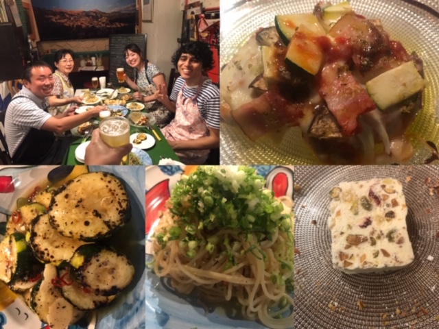 ＜メニュー＞☆焼きズッキーニのマリネ☆冷製ちりめんじゃこのスパゲッティ☆豚肉のピッザ風☆カッサータ (シチリアのアイス)